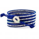 Silver Nuggets - Chan Luu Inspired 5 Wrap Blue Leather Bohemain Boho Beaded Bracelet