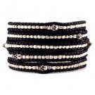 Silver Nuggets/Silver Skull - Chan Luu Inspired 5 Wrap Black Leather Bohemain Boho Bracelet