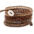 African Jewelry Crystals - Chan Luu Inspired 5 Wrap Brown Leather Bohemain Boho Bracelet