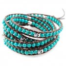 Turquoise Beads/Silver Skull - Chan Luu Inspired 5 Wrap Dark Brown Leather Bohemain Boho Bracelet