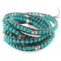Turquoise Beads/Silver Skull - Chan Luu Inspired 5 Wrap Dark Brown Leather Bohemain Boho Bracelet