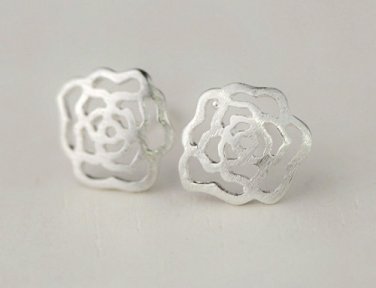 Openwork Rose Earring Stud in Matt Sterling Silver