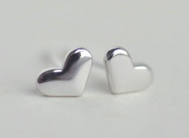 Tiny Puffy Heart Earrings Stud in Sterling Silver