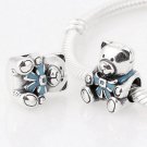 Sterling Silver It's a Boy Blue Ribbon Teddy Bear Charm - fits All European DIY Charm Bead Bracelets