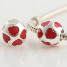 925 Sterling Silver Red Love Heart Charm - fits All European DIY Charm Bead Bracelets