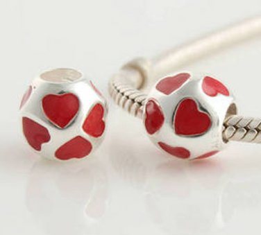 925 Sterling Silver Red Love Heart Charm - fits All European DIY Charm Bead Bracelets
