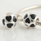 925 Sterling Silver Black Love Heart Charm - fits All European DIY Charm Bead Bracelets