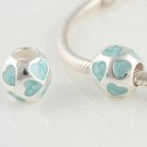 925 Sterling Silver Light Blue Love Heart Charm - fits All European DIY Charm Bead Bracelets