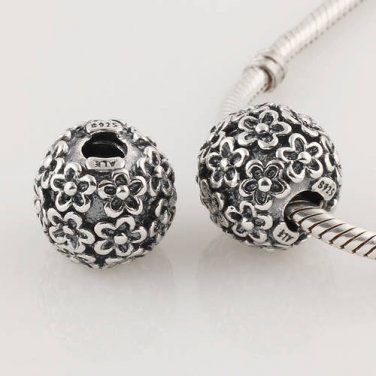 925 Sterling Silver Perfect Flower Charm - fits All European DIY Charm Bead Bracelets