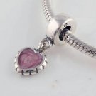 925 Sterling Silver Pink Enamel Heart Pendant - fits All European DIY Charm Bead Bracelets