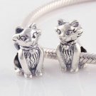 925 Sterling Silver Kitty Cat Charm - fits All European DIY Charm Bead Bracelets