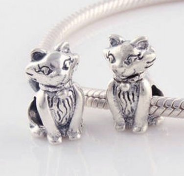 925 Sterling Silver Kitty Cat Charm - fits All European DIY Charm Bead Bracelets