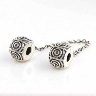 925 Sterling Silver Spiral Circles Safety Chain - fits All European DIY Charm Bead Bracelets