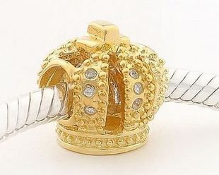 925 Sterling Silver Royal Gold Crown Charm - fits All European DIY Charm Bead Bracelets