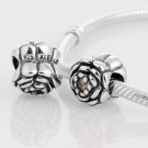 Sterling Silver Champagne Blooming Rose Charm - fits European Beads Bracelets
