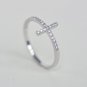 925 Sterling Silver CZ Crystal Sideways Cross Ring Band