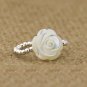 925 Sterling Silver Beaded Carved Mother of Pearl Rose Flower Elastic Ring Band