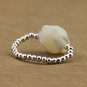925 Sterling Silver Beaded Carved Mother of Pearl Rose Flower Elastic Ring Band