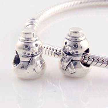 925 Sterling Silver Snowman Charm - fits European Beads Bracelets
