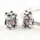925 Sterling Silver Waving Cat Charm - fits European Beads Bracelets
