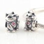 925 Sterling Silver Waving Cat Charm - fits European Beads Bracelets