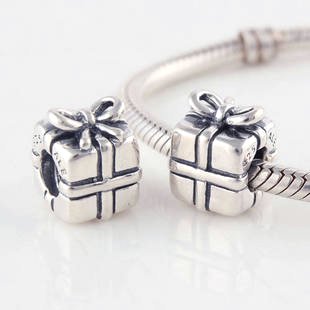 925 Sterling Silver Present Charm - fits European Beads Bracelets
