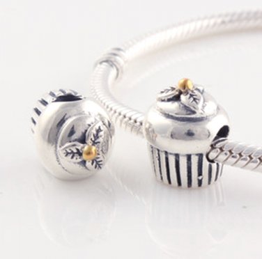 925 Sterling Silver Cupcake Charm - fits Biagi/Pandora/Troll/All European Bracelets
