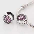 925 Sterling Silver Pink Pave Heart Clip Charm - fits European Beads Bracelets