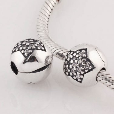 925 Sterling Silver Big Star Pave Clip Charm - fits European Beads Bracelets