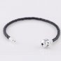 Single Sterling Silver Black Woven Leather Beads Bracelet - fits European Beads Charms