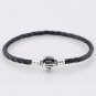Single Sterling Silver Black Woven Leather Beads Bracelet - fits European Beads Charms