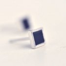 Tiny Black Square Earrings Stud in Sterling Silver