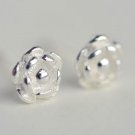 Tiny Camellias Flower Earrings Stud in Matte Sterling Silver