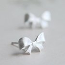 Basic Tiny Bow Tie Earrings Stud in Matte Sterling Silver