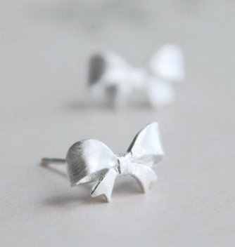 Basic Tiny Bow Tie Earrings Stud in Matte Sterling Silver