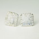 Mini Square Wire Wrapped Mesh Earrings Stud in Sterling Silver