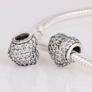 925 Sterling Silver Pave Heart Charm - fits European Beads Bracelets