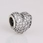 925 Sterling Silver Pave Heart Charm - fits European Beads Bracelets