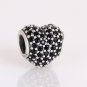 925 Sterling Silver Black Pave Heart Charm - fits European Beads Bracelets