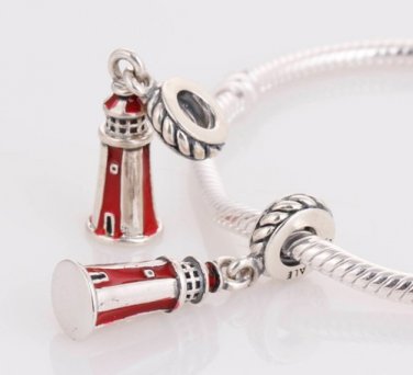 925 Sterling Silver Lighthouse Pendant Charm - fits European Beads Bracelets