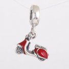 925 Sterling Silver Red Enamel Scooter Pendant Charm - fits European Beads Bracelets