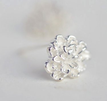 Tiny Peony Flower Earrings Stud in Sterling Silver
