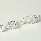 Mini Fish Wire Wrapped Mesh Earrings Stud in Sterling Silver