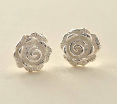 Mini Rose Flower Earrings Stud in Sterling Silver