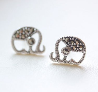 Mini Marcasite Stone Elephant Earrings Stud in Sterling Silver
