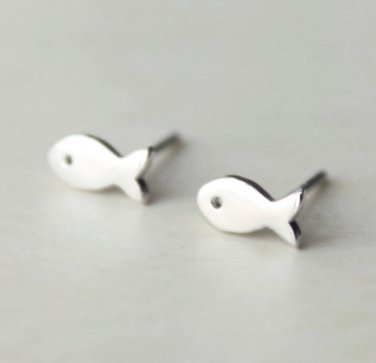 Mini Herring Fish Earrings Stud in Sterling Silver