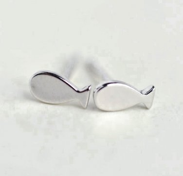Mini White Fish Earrings Stud in Sterling Silver