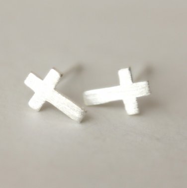 Back to Basic - Ultra Mini Cross Earrings Stud in Sterling Silver