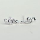 Mini Treble Clef Music Symbol Earrings Stud in Sterling Silver