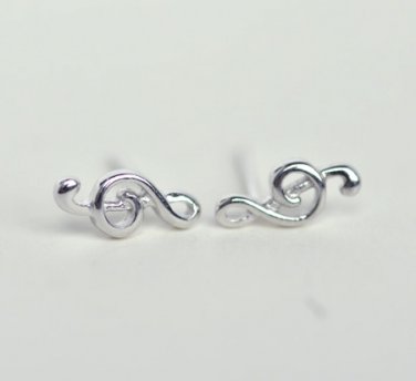 Mini Treble Clef Music Symbol Earrings Stud in Sterling Silver